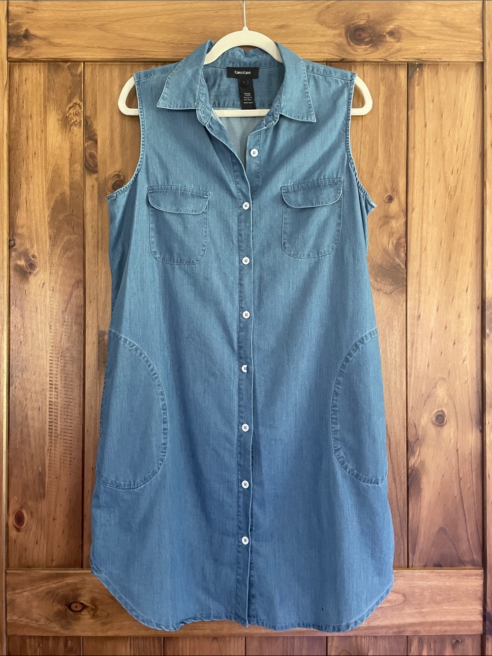 Karen Kane Sleeveless Chambray Button-Front Dress in Light Blue